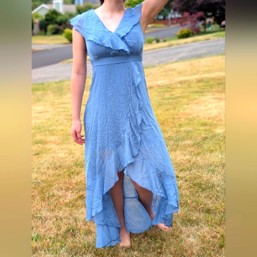 Elegant Blue Ruffled Women's Dress
